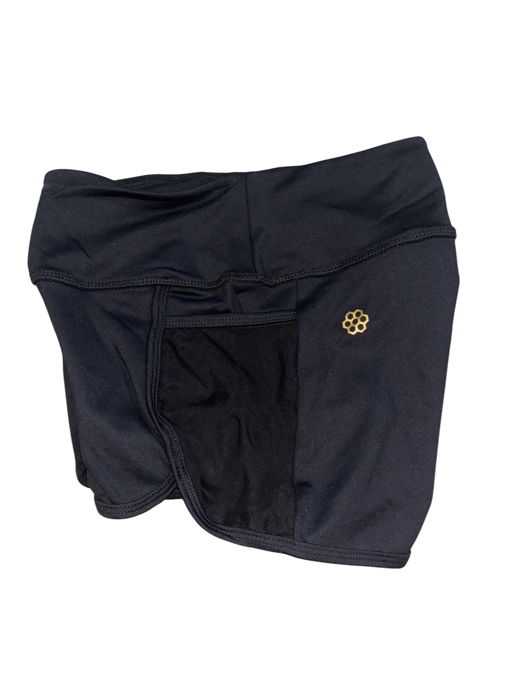 Women's Black Athletic Shorts with Gold Accent